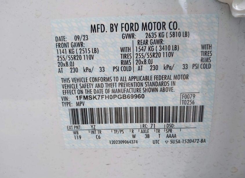 Photo 9 of 2023 Ford Explorer LIMITED (VIN 1FMSK7FH0PGB69960)