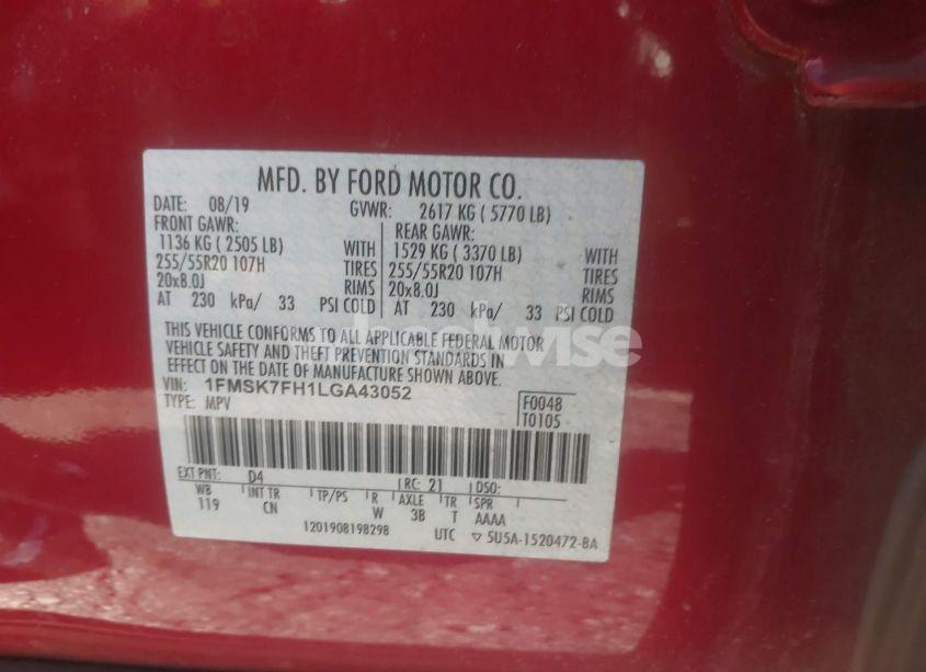 Photo 9 of 2020 Ford Explorer LIMITED (VIN 1FMSK7FH1LGA43052)