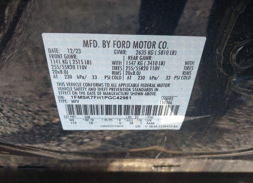 Photo 9 of 2023 Ford Explorer LIMITED (VIN 1FMSK7FH1PGC42981)