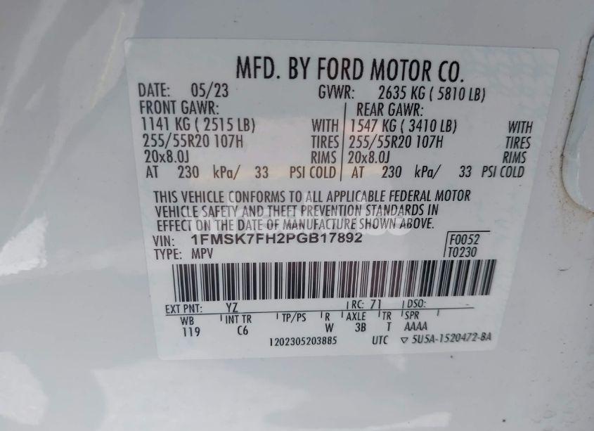 Photo 9 of 2023 Ford Explorer LIMITED (VIN 1FMSK7FH2PGB17892)