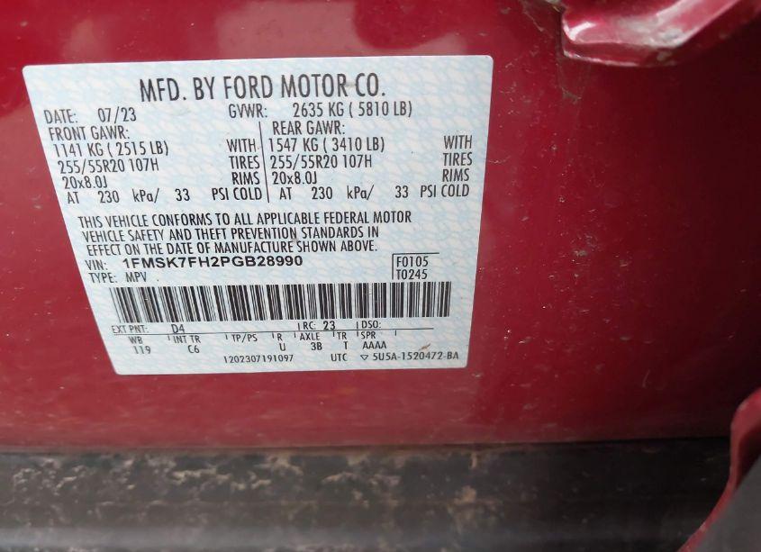 Photo 9 of 2023 Ford Explorer LIMITED (VIN 1FMSK7FH2PGB28990)