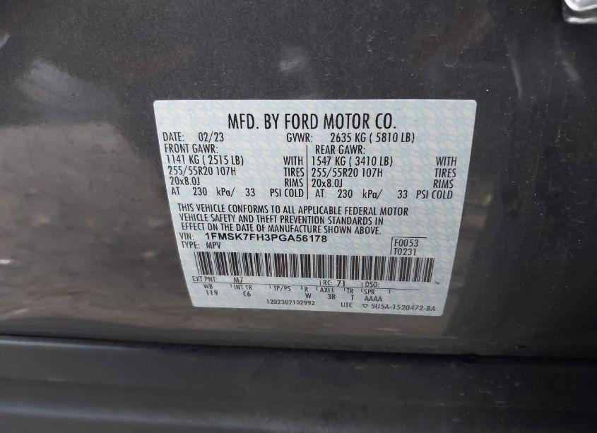 Photo 9 of 2023 Ford Explorer LIMITED (VIN 1FMSK7FH3PGA56178)