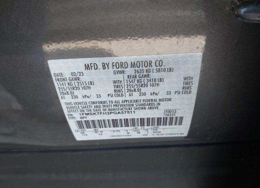 Photo 9 of 2023 Ford Explorer LIMITED (VIN 1FMSK7FH3PGA57511)