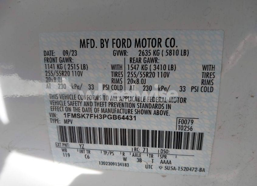 Photo 9 of 2023 Ford Explorer LIMITED (VIN 1FMSK7FH3PGB64431)