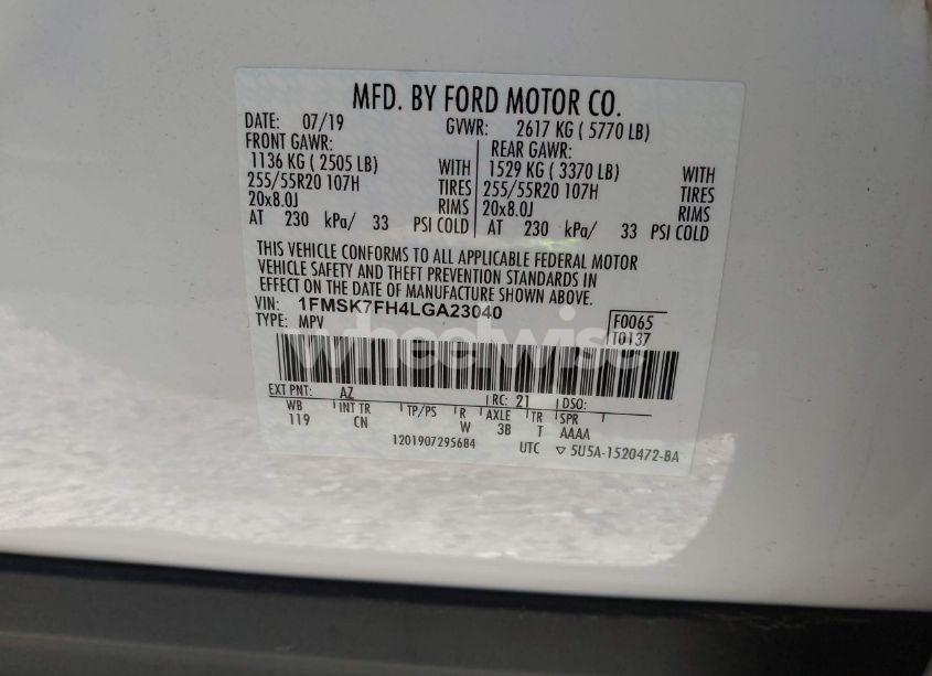 Photo 9 of 2020 Ford Explorer LIMITED (VIN 1FMSK7FH4LGA23040)