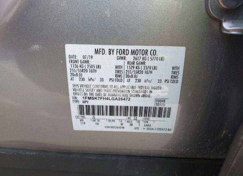 Photo 9 of 2020 Ford Explorer LIMITED (VIN 1FMSK7FH4LGA26472)