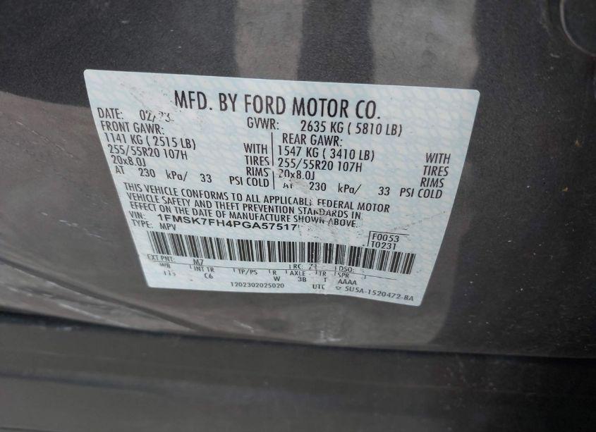 Photo 9 of 2023 Ford Explorer LIMITED (VIN 1FMSK7FH4PGA57517)