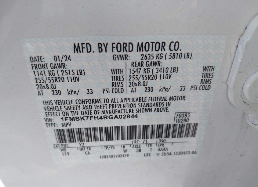 Photo 9 of 2024 Ford Explorer LIMITED (VIN 1FMSK7FH4RGA02844)
