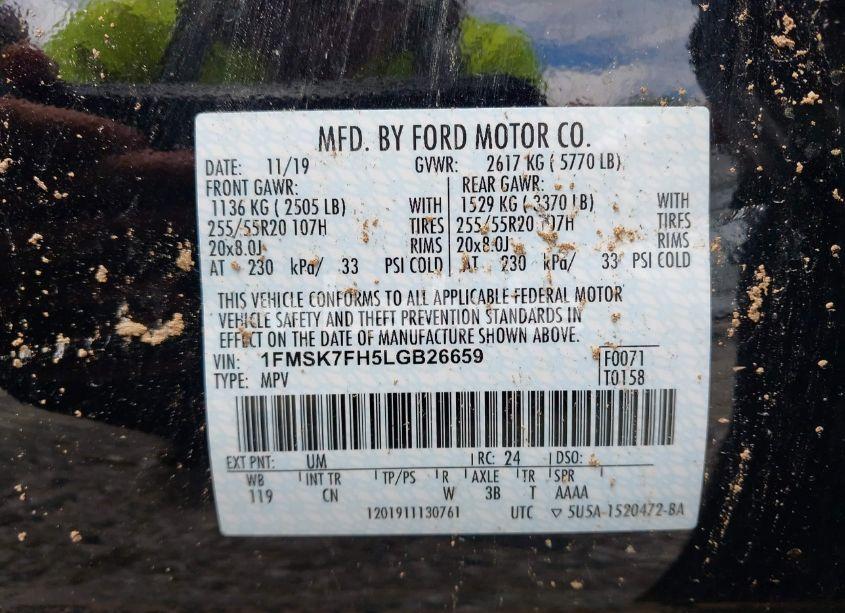 Photo 9 of 2020 Ford Explorer LIMITED (VIN 1FMSK7FH5LGB26659)