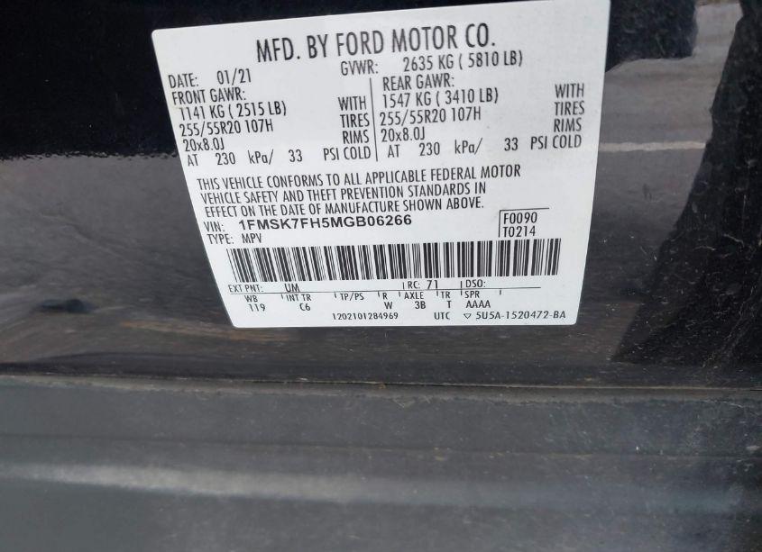 Photo 9 of 2021 Ford Explorer LIMITED (VIN 1FMSK7FH5MGB06266)