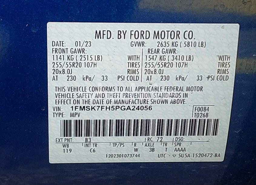 Photo 9 of 2023 Ford Explorer LIMITED (VIN 1FMSK7FH5PGA24056)