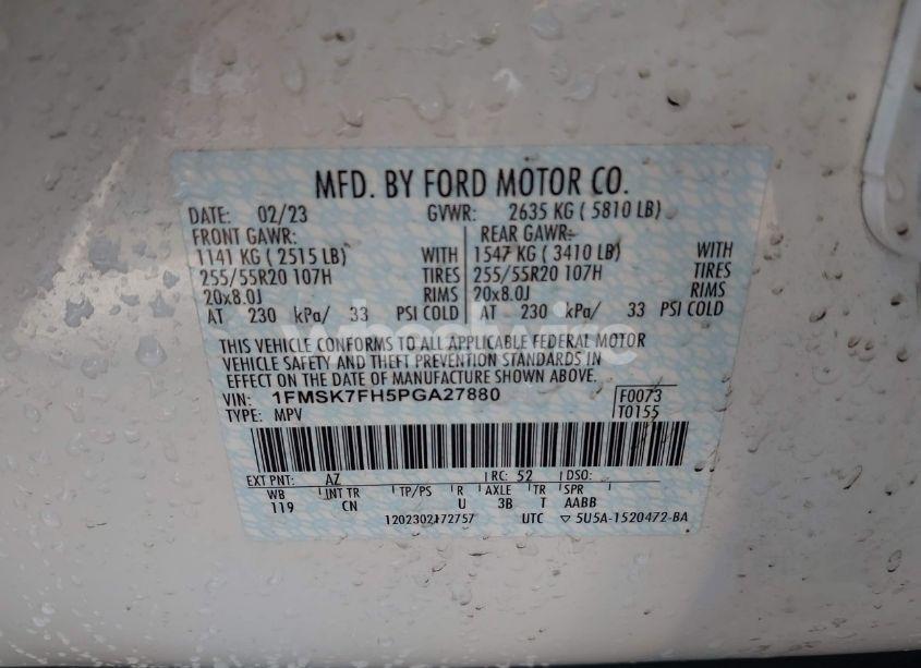 Photo 9 of 2023 Ford Explorer LIMITED (VIN 1FMSK7FH5PGA27880)