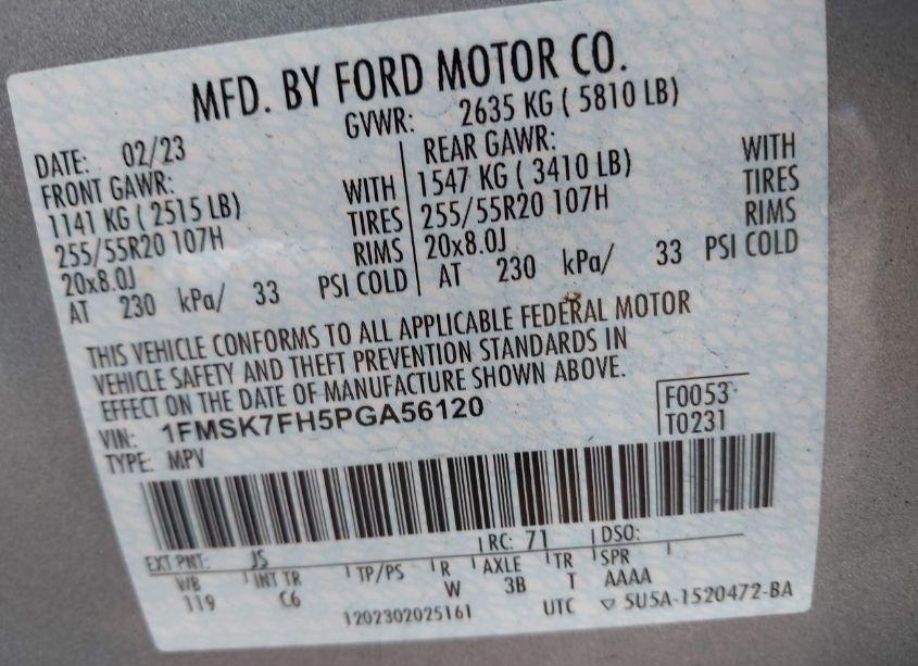Photo 9 of 2023 Ford Explorer LIMITED (VIN 1FMSK7FH5PGA56120)