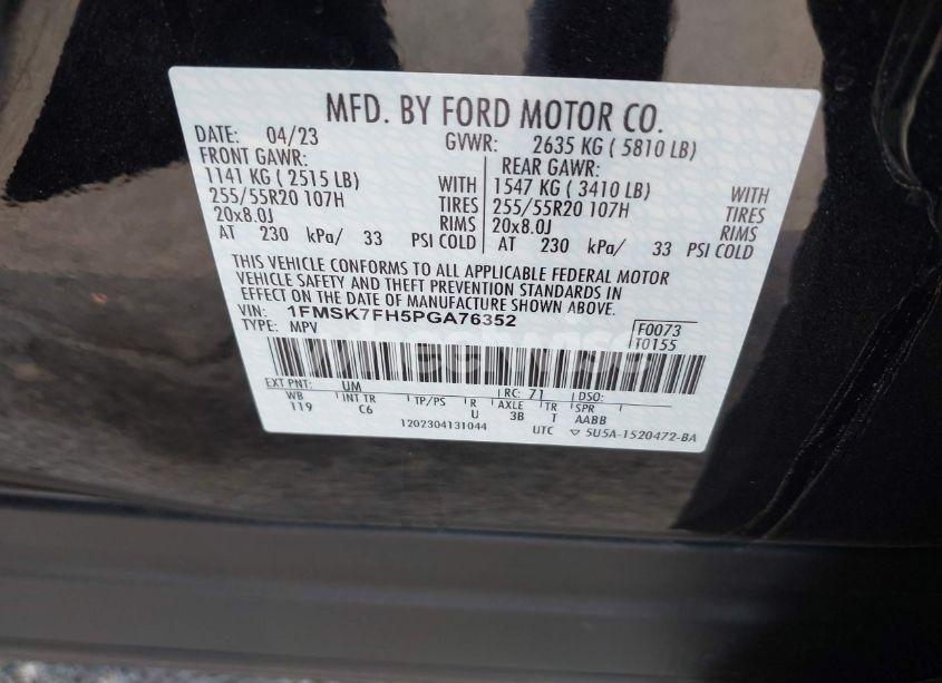 Photo 9 of 2023 Ford Explorer LIMITED (VIN 1FMSK7FH5PGA76352)