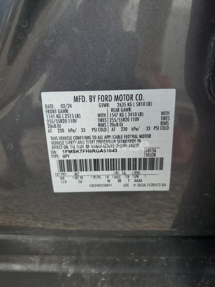 Photo 13 of 2024 FORD EXPLORER LIMITED (VIN 1FMSK7FH6RGA51043)
