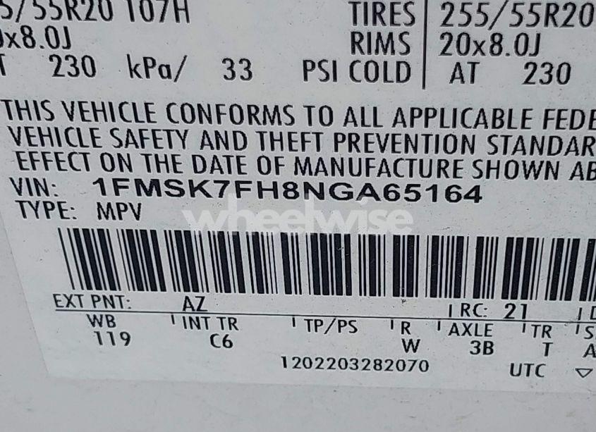 Photo 9 of 2022 Ford Explorer LIMITED (VIN 1FMSK7FH8NGA65164)