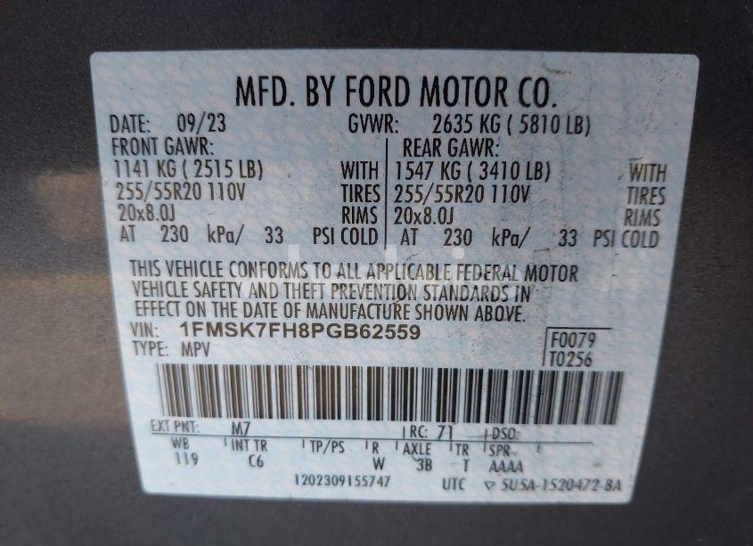Photo 9 of 2023 Ford Explorer LIMITED (VIN 1FMSK7FH8PGB62559)