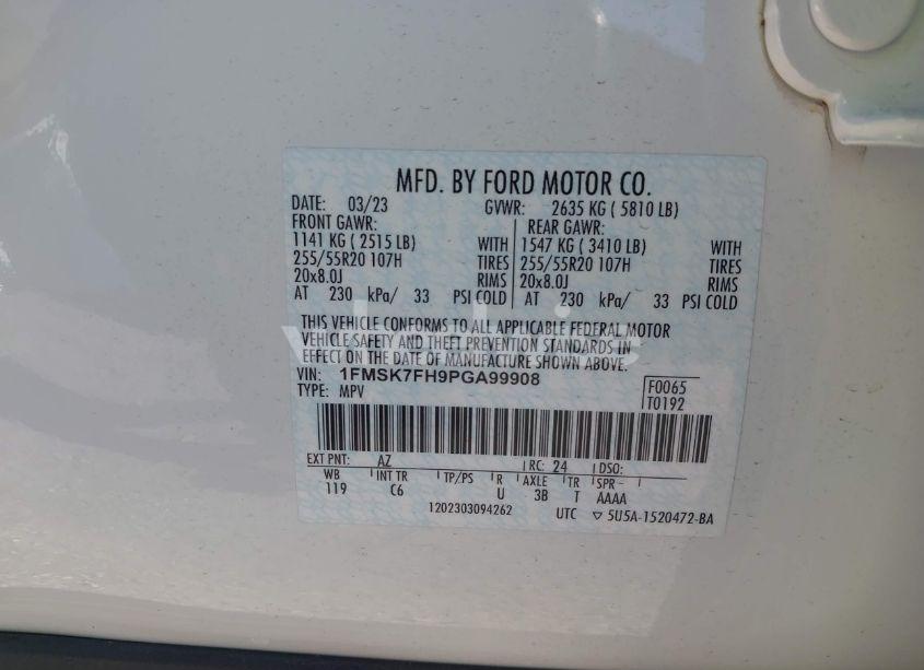 Photo 9 of 2023 Ford Explorer LIMITED (VIN 1FMSK7FH9PGA99908)