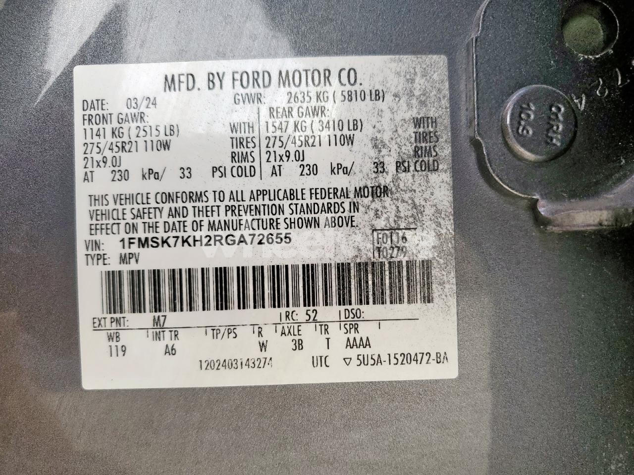 Photo 13 of 2024 FORD EXPLORER ST-LINE (VIN 1FMSK7KH2RGA72655)