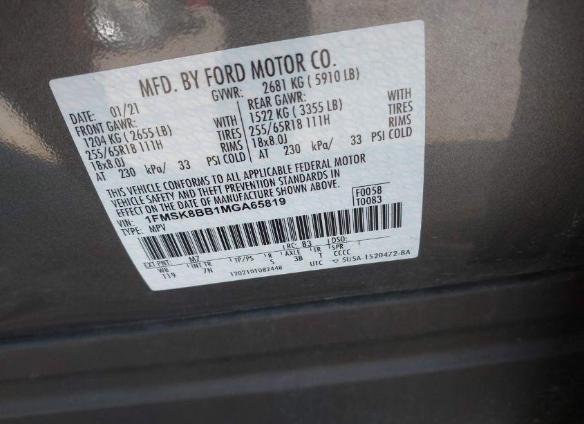 Photo 9 of 2021 Ford Explorer (VIN 1FMSK8BB1MGA65819)