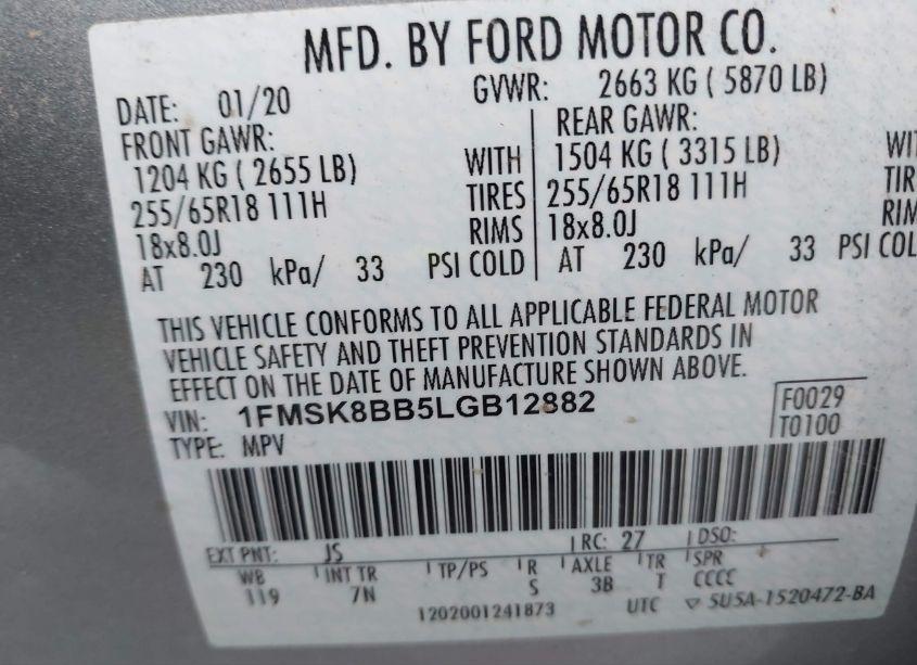 Photo 9 of 2020 Ford Explorer (VIN 1FMSK8BB5LGB12882)