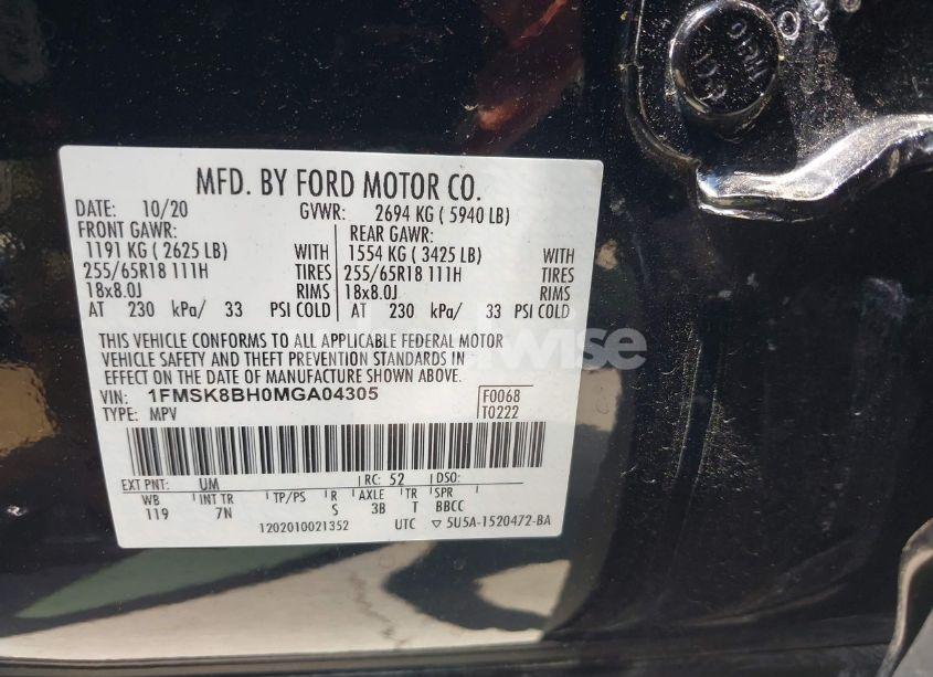 Photo 9 of 2021 Ford Explorer (VIN 1FMSK8BH0MGA04305)