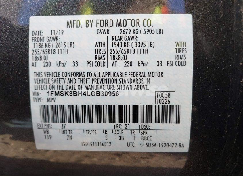 Photo 9 of 2020 Ford Explorer (VIN 1FMSK8BH4LGB30956)