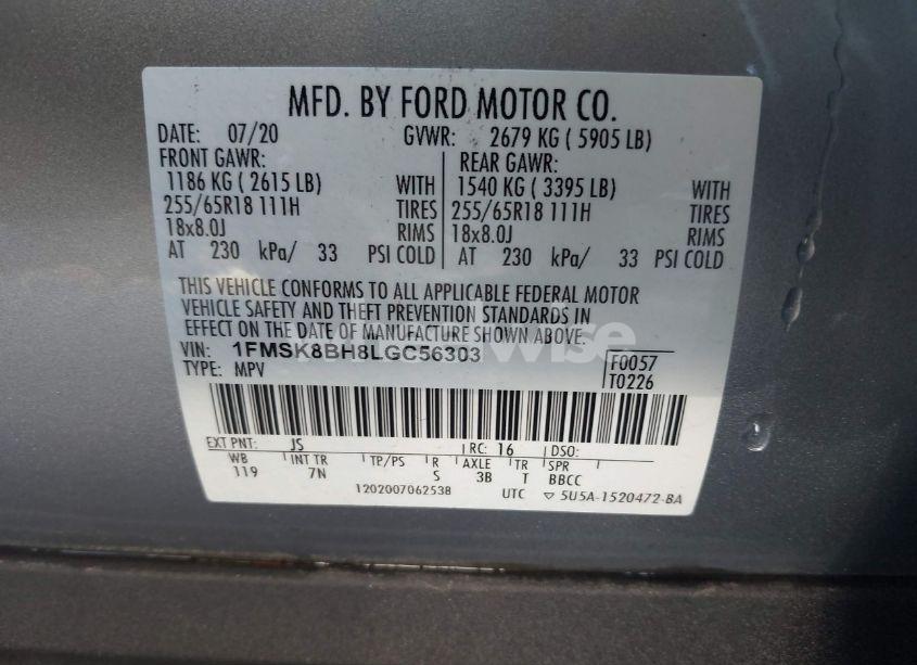 Photo 9 of 2020 Ford Explorer (VIN 1FMSK8BH8LGC56303)