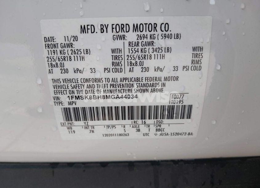 Photo 9 of 2021 Ford Explorer (VIN 1FMSK8BH8MGA44034)