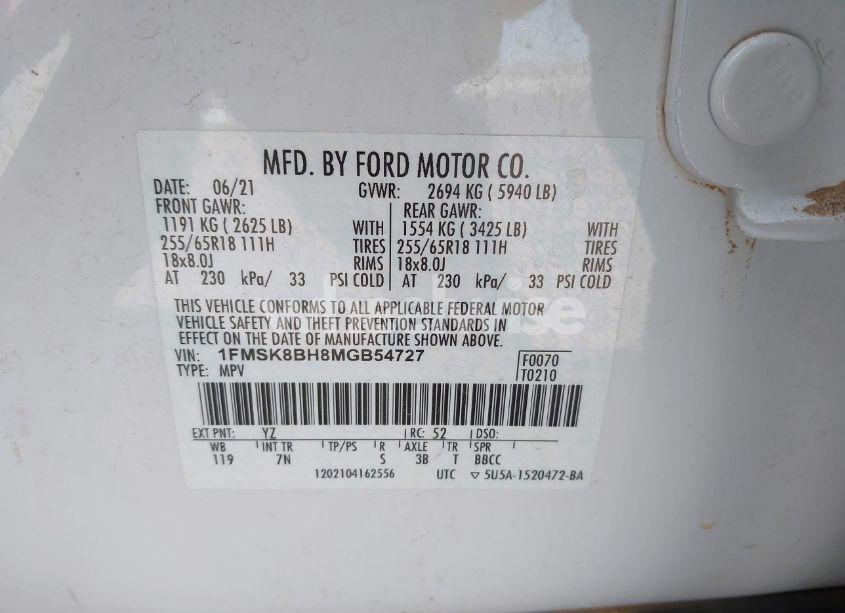 Photo 9 of 2021 Ford Explorer (VIN 1FMSK8BH8MGB54727)