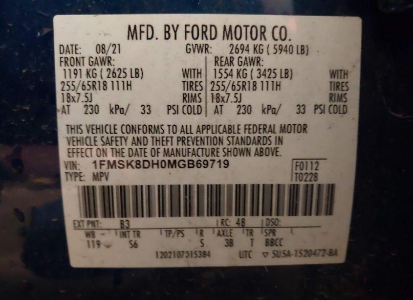Photo 9 of 2021 Ford Explorer XLT (VIN 1FMSK8DH0MGB69719)