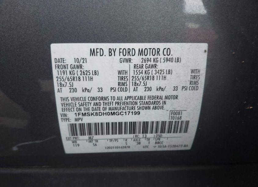 Photo 9 of 2021 Ford Explorer XLT (VIN 1FMSK8DH0MGC17199)