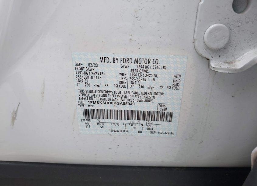 Photo 9 of 2023 Ford Explorer XLT (VIN 1FMSK8DH0PGA55949)