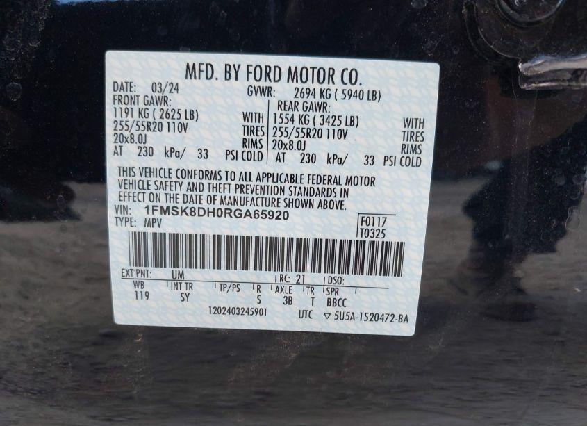 Photo 9 of 2024 Ford Explorer XLT (VIN 1FMSK8DH0RGA65920)