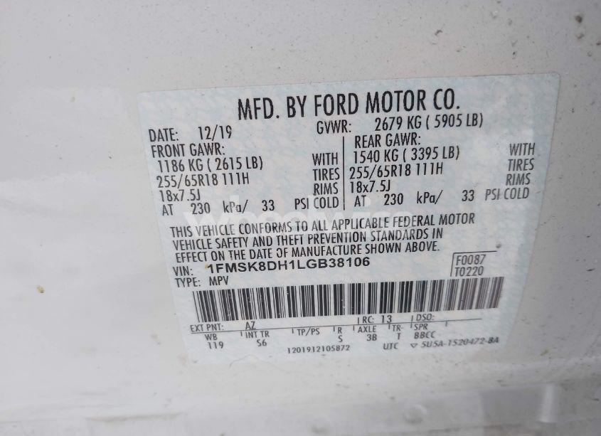 Photo 9 of 2020 Ford Explorer XLT (VIN 1FMSK8DH1LGB38106)