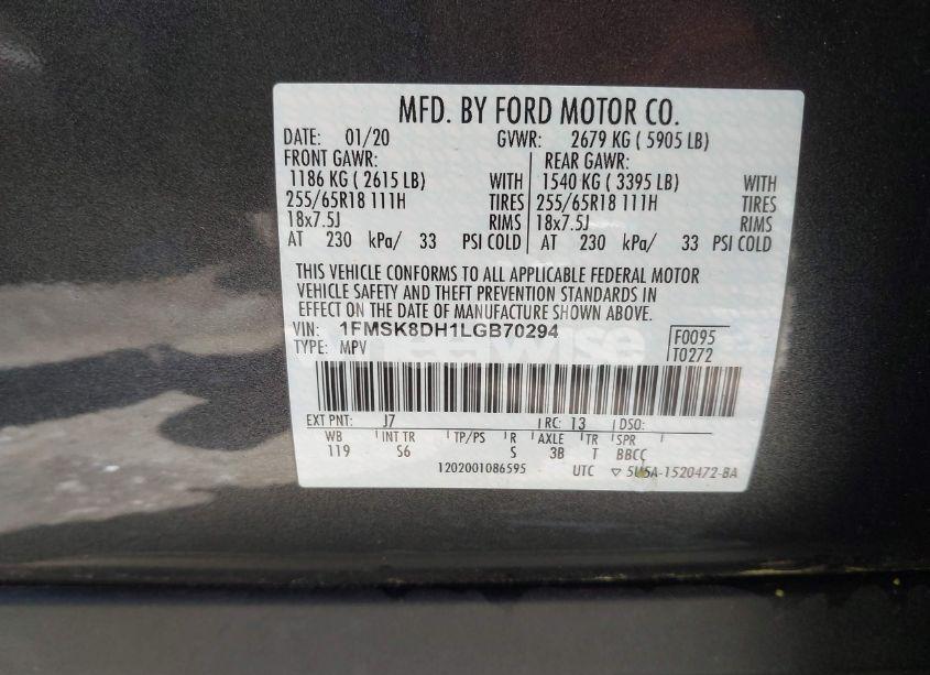 Photo 9 of 2020 Ford Explorer XLT (VIN 1FMSK8DH1LGB70294)