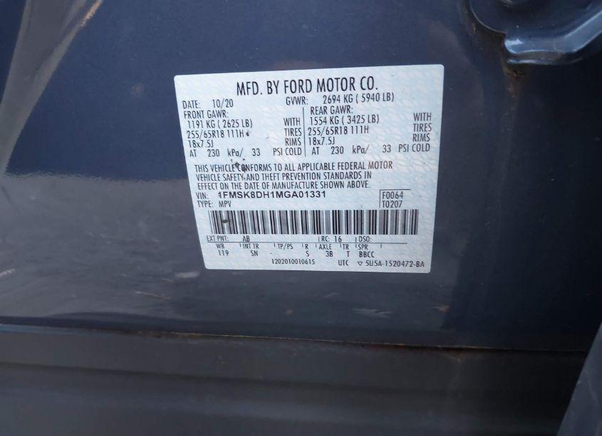 Photo 9 of 2021 Ford Explorer XLT (VIN 1FMSK8DH1MGA01331)