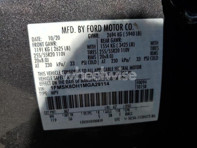 Photo 11 of 2021 FORD EXPLORER XLT (VIN 1FMSK8DH1MGA29114)