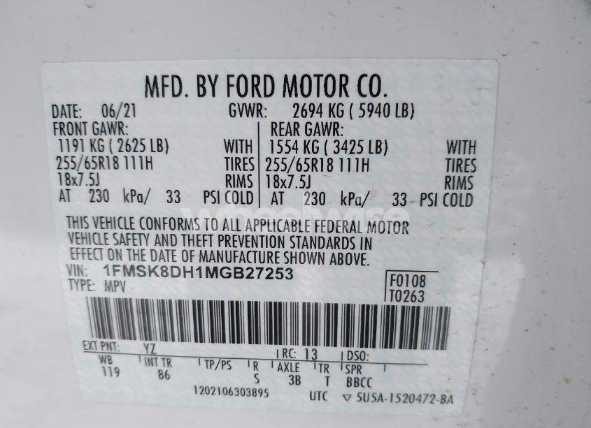 Photo 9 of 2021 Ford Explorer XLT (VIN 1FMSK8DH1MGB27253)