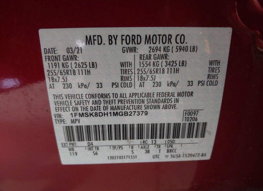 Photo 9 of 2021 Ford Explorer XLT (VIN 1FMSK8DH1MGB27379)