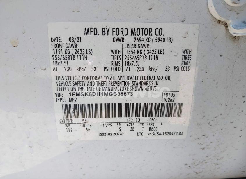 Photo 9 of 2021 Ford Explorer XLT (VIN 1FMSK8DH1MGB38673)