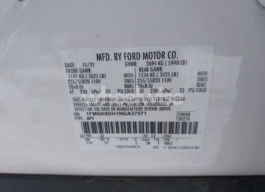 Photo 9 of 2022 Ford Explorer XLT (VIN 1FMSK8DH1NGA37571)