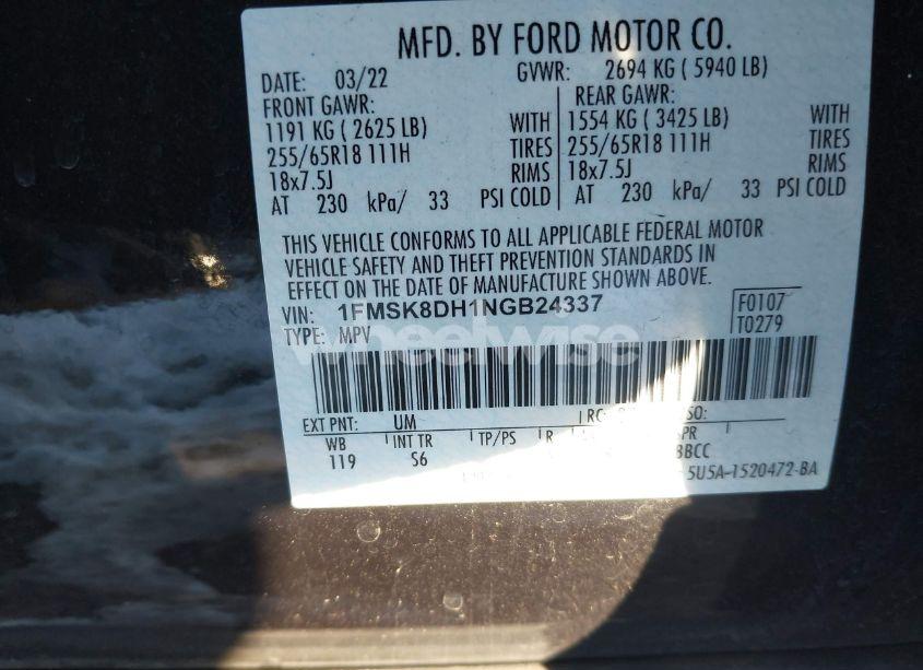 Photo 9 of 2022 Ford Explorer XLT (VIN 1FMSK8DH1NGB24337)