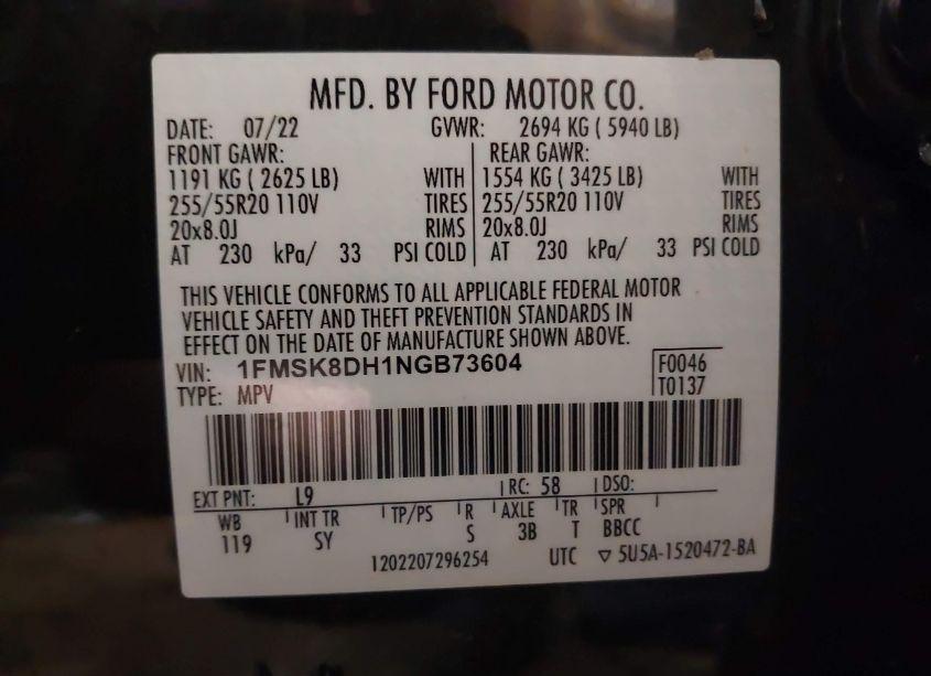 Photo 9 of 2022 Ford Explorer XLT (VIN 1FMSK8DH1NGB73604)