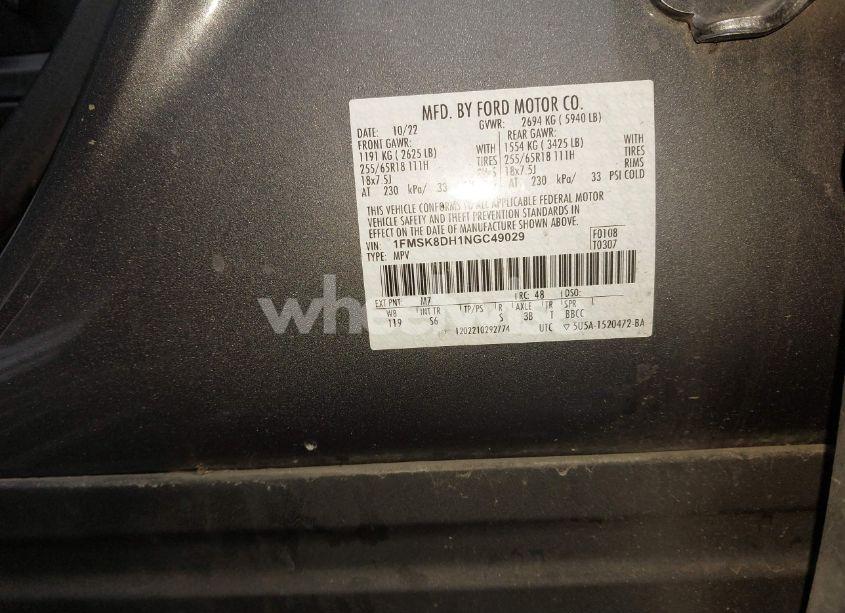 Photo 9 of 2022 Ford Explorer XLT (VIN 1FMSK8DH1NGC49029)