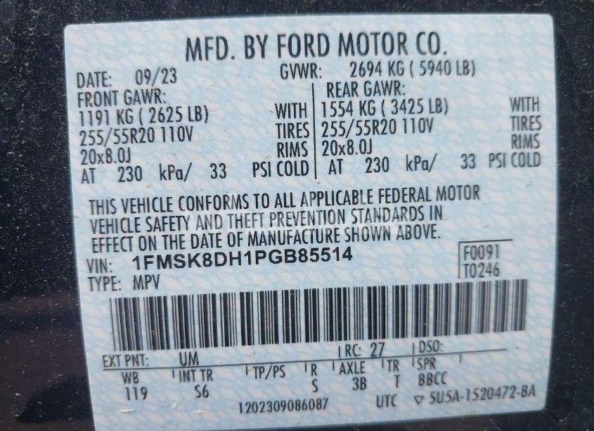 Photo 9 of 2023 Ford Explorer XLT (VIN 1FMSK8DH1PGB85514)