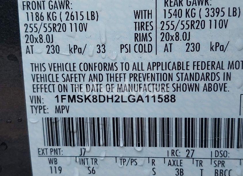 Photo 9 of 2020 Ford Explorer XLT (VIN 1FMSK8DH2LGA11588)