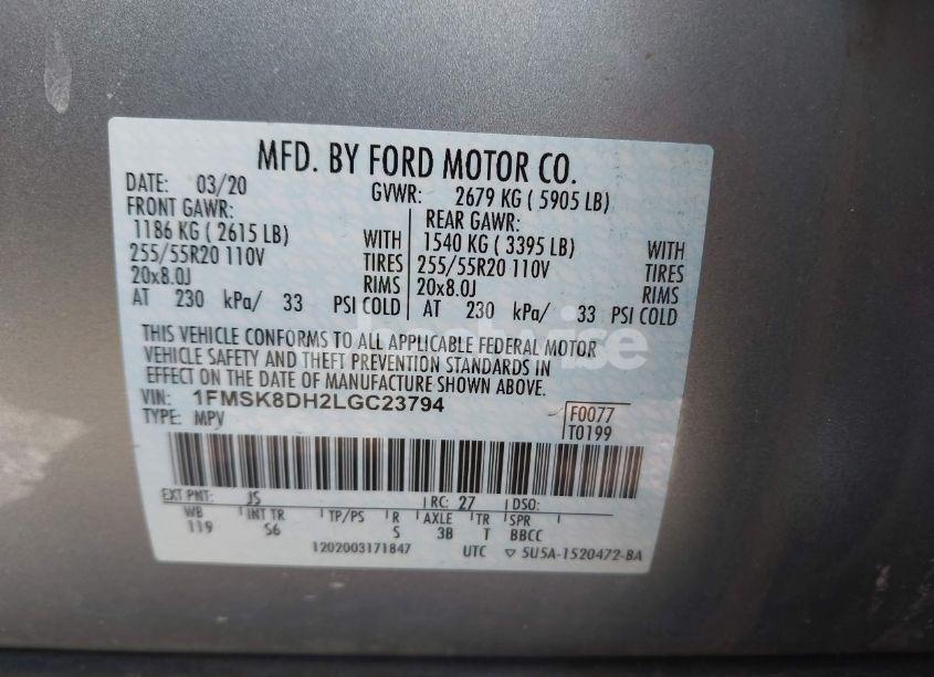 Photo 9 of 2020 Ford Explorer XLT (VIN 1FMSK8DH2LGC23794)