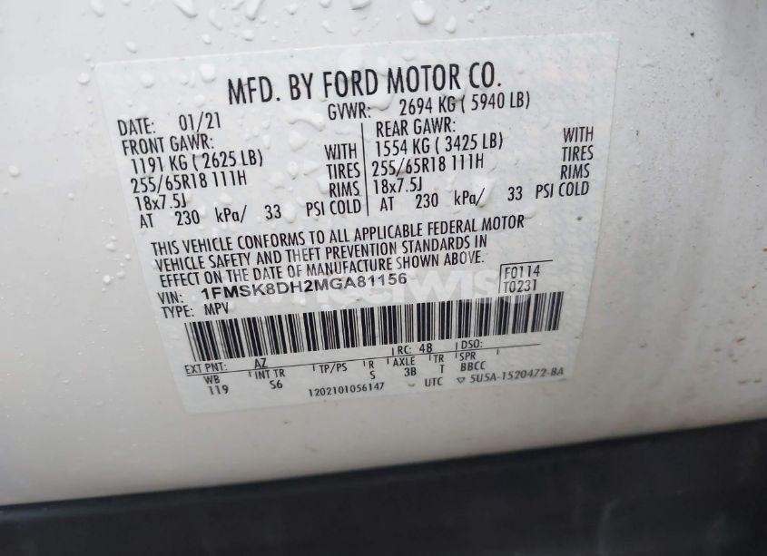 Photo 9 of 2021 Ford Explorer XLT (VIN 1FMSK8DH2MGA81156)