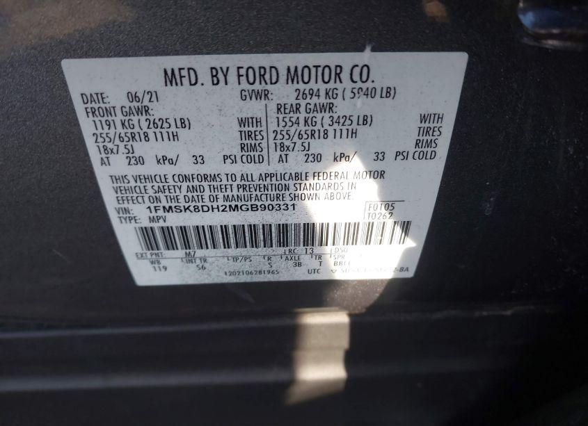 Photo 9 of 2021 Ford Explorer XLT (VIN 1FMSK8DH2MGB90331)